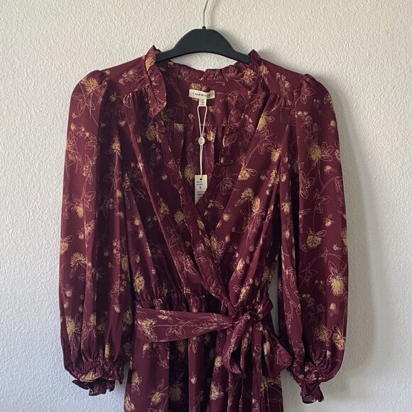 Max Studio Women's Wrap Knee Dress 3/4 Sleeve Floral Burgundy Size Small NWT - Picture 6 of 13